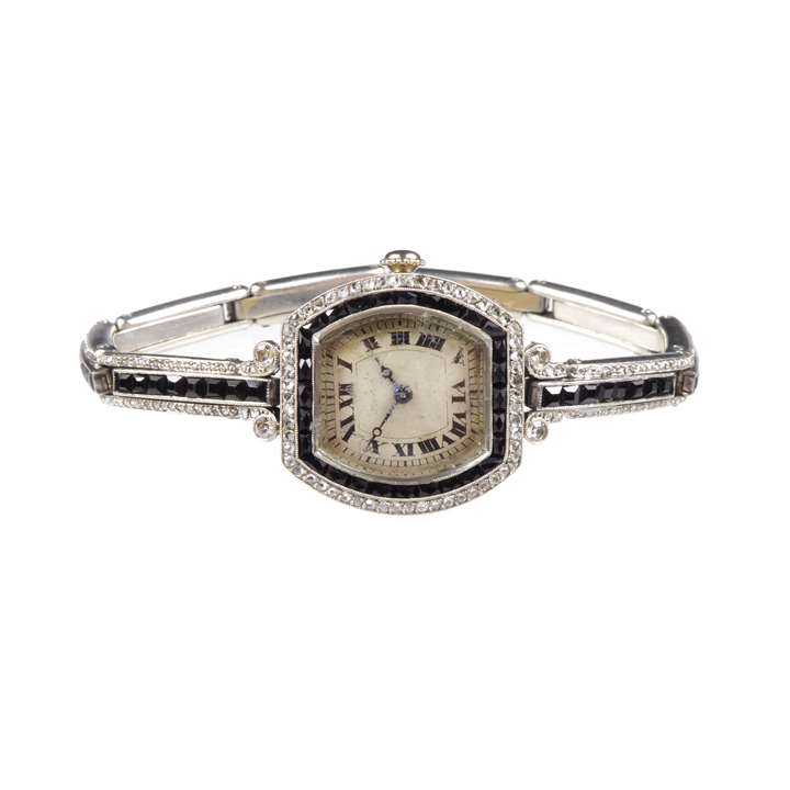 Early 20th century diamond and onyx wristwatch